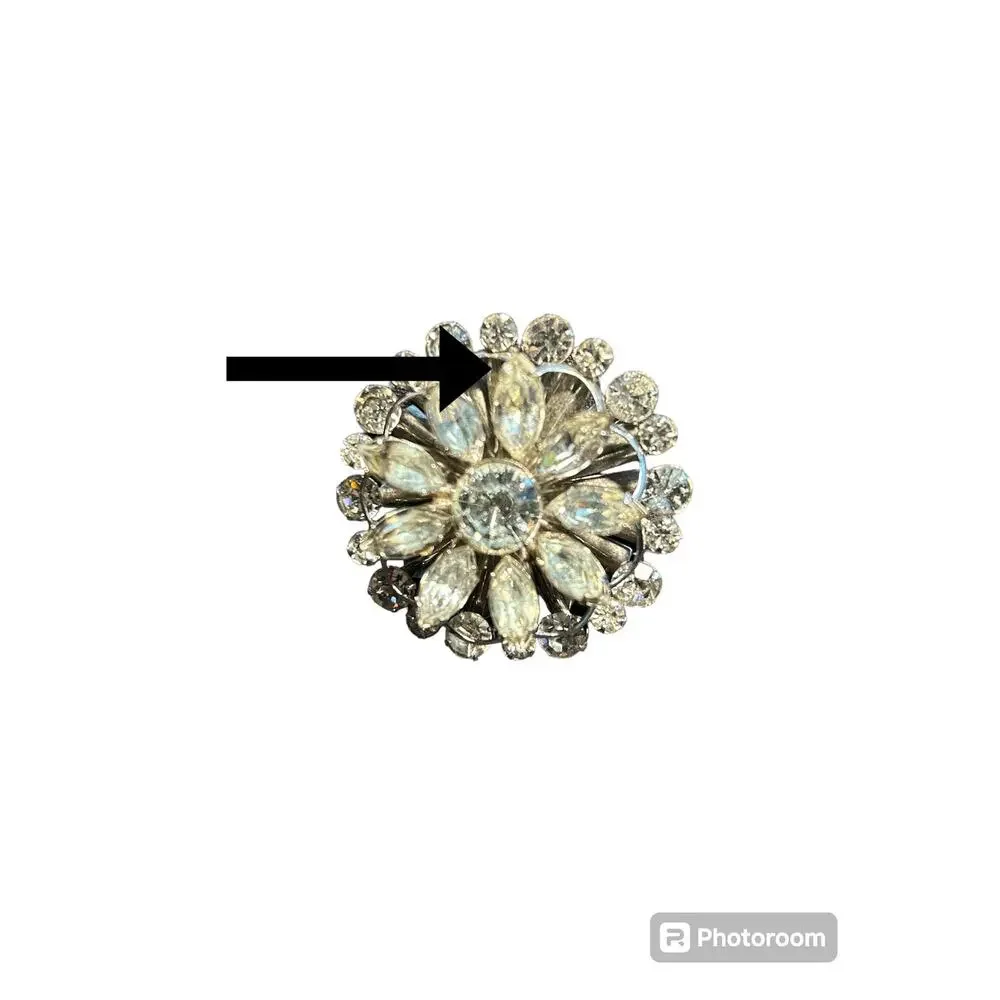 1940s Handset Rhinestone Flower Brooch Vintage Floral Antique Costume Jewelry